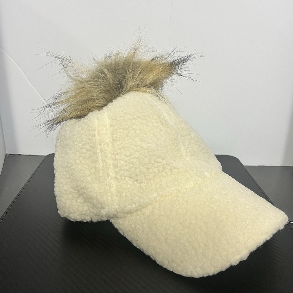 Fabulous Furs SHERPA/FAUX FUR Puff BASEBALL HAT OS Ivory